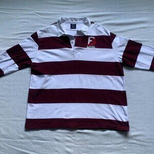 BATES COLLEGE Striped White and Burgundy Red Rugby Shirt Extra Extra Large-Sized
